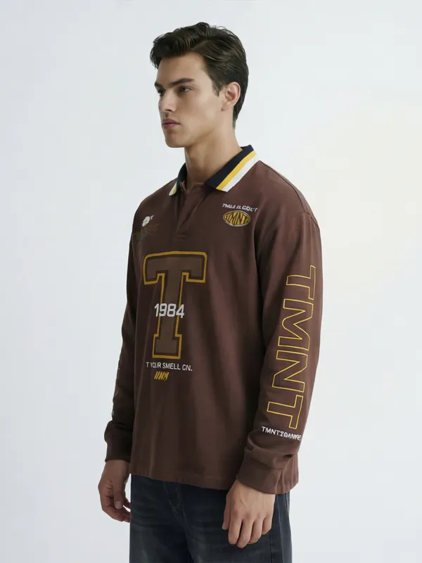 Highlander Men Brown Ninja Turtles Printed Polo Collar T-Shirt