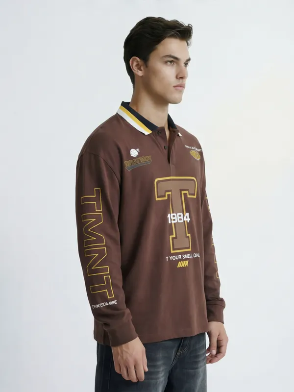 Highlander Men Brown Ninja Turtles Printed Polo Collar T-Shirt