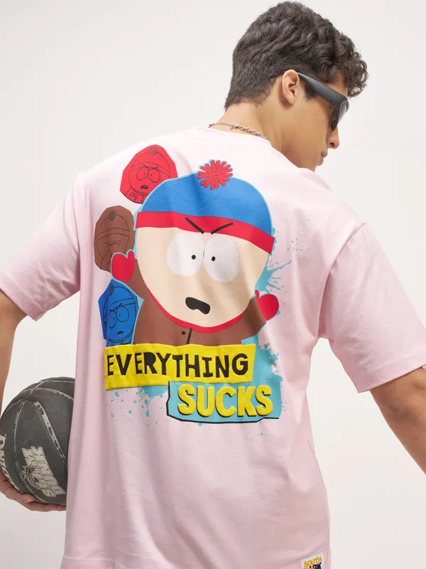 Highlander Men Pink South Park Printed Round Neck T-Shirt