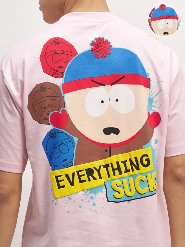 Highlander Men Pink South Park Printed Round Neck T-Shirt