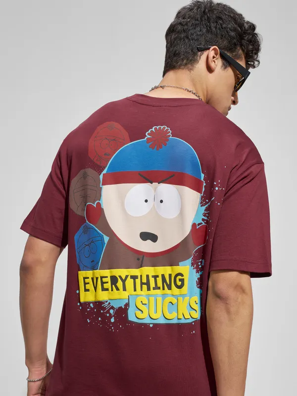 Highlander Men Maroon South Park Printed Round Neck T-Shirt