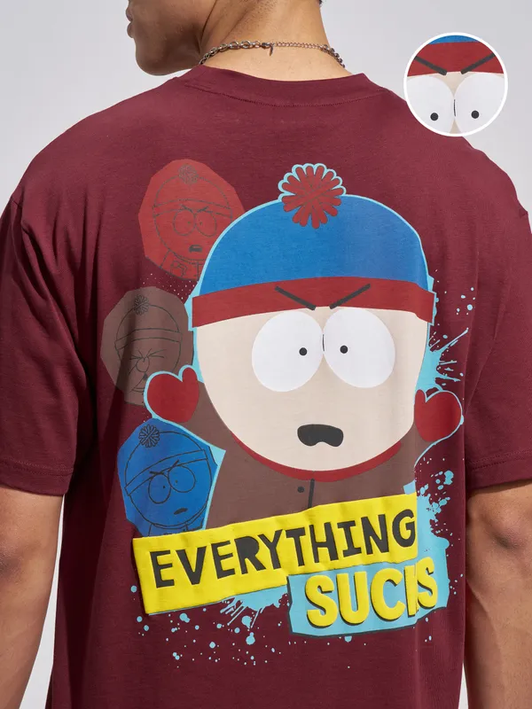 Highlander Men Maroon South Park Printed Round Neck T-Shirt
