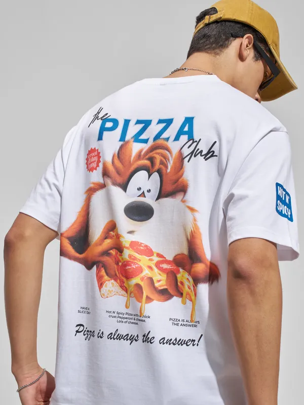 WB By Highlander Men White Looney Tunes Printed Round Neck T-Shirt