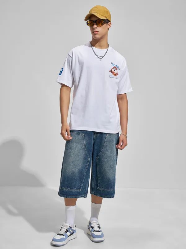 WB By Highlander Men White Looney Tunes Printed Round Neck T-Shirt