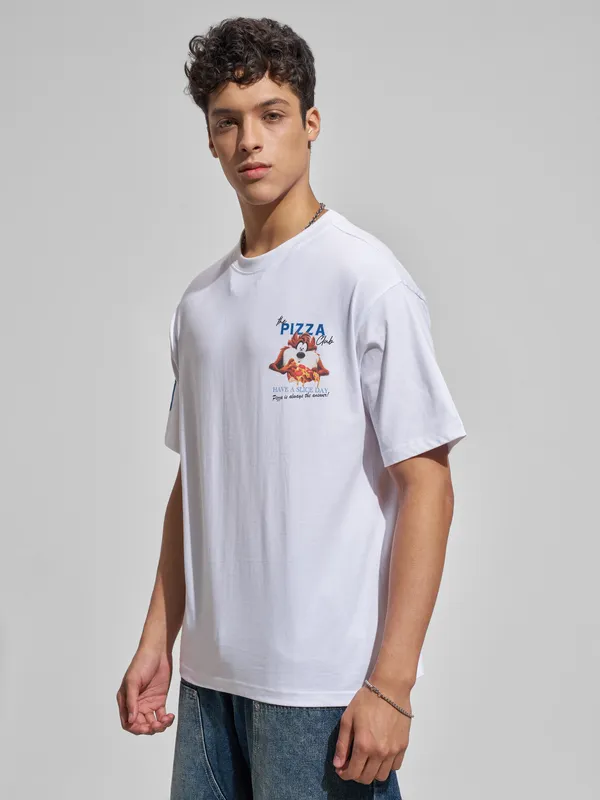 WB By Highlander Men White Looney Tunes Printed Round Neck T-Shirt