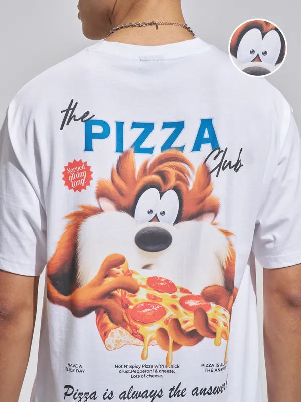 WB By Highlander Men White Looney Tunes Printed Round Neck T-Shirt