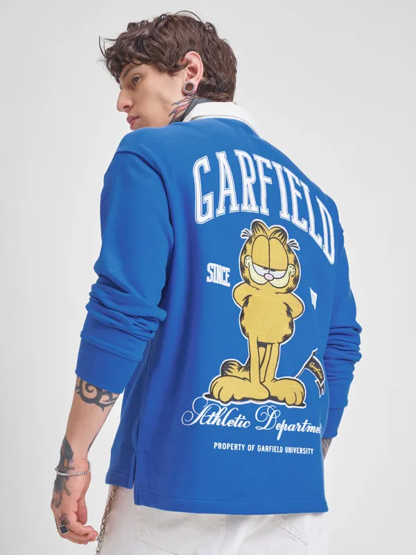 Highlander Men Blue Garfield Shirt Collar Pullover Sweatshirt