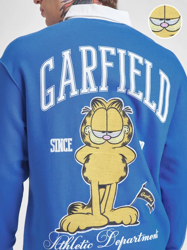 Highlander Men Blue Garfield Shirt Collar Pullover Sweatshirt
