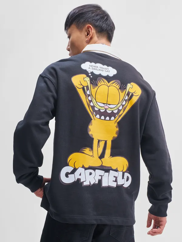 Highlander Men Black Garfield Shirt Collar Pullover Sweatshirt