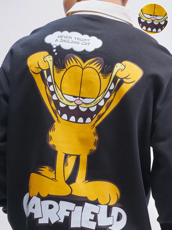 Highlander Men Black Garfield Shirt Collar Pullover Sweatshirt