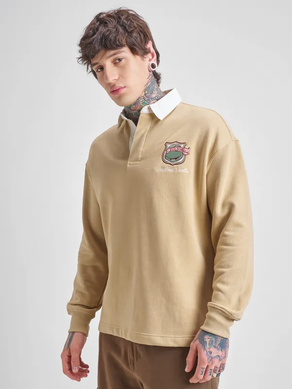 Highlander Men Brown Ninja Turtles Shirt Collar Pullover Sweatshirt