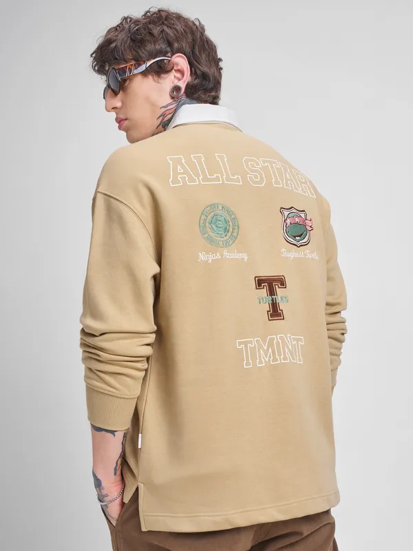 Highlander Men Brown Ninja Turtles Shirt Collar Pullover Sweatshirt