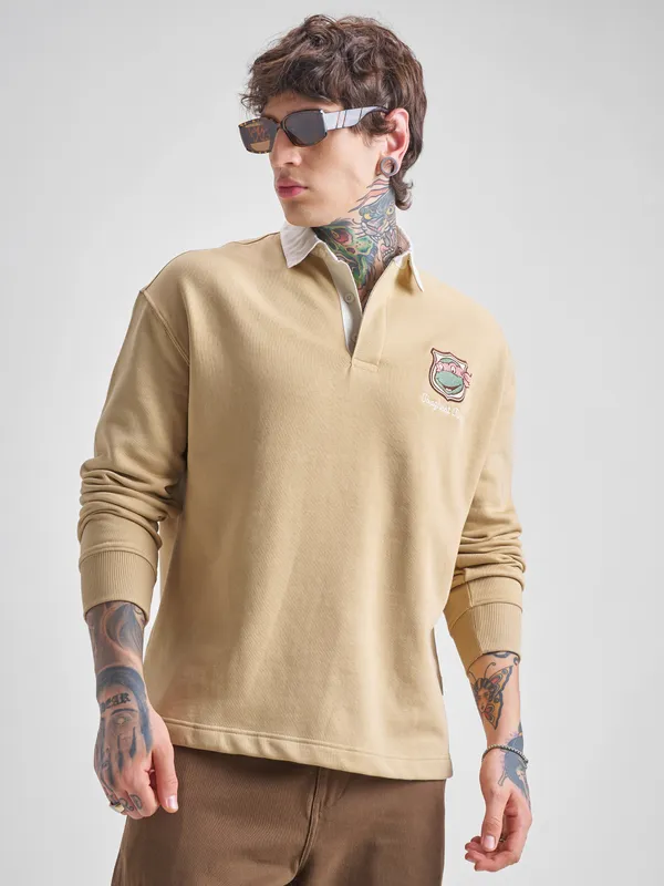 Highlander Men Brown Ninja Turtles Shirt Collar Pullover Sweatshirt