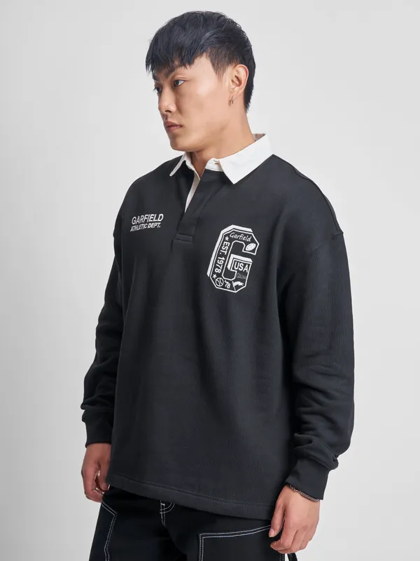 Highlander Men Black Garfield Shirt Collar Pullover Sweatshirt