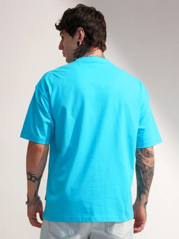 Highlander Men Blue Ninja Turtles Printed Round Neck Oversized Fit T-Shirt