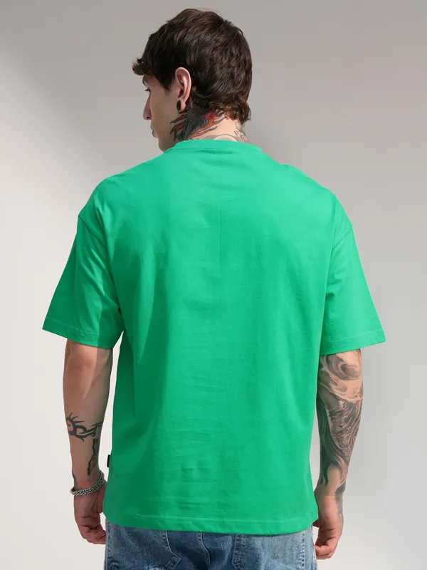 Highlander Men Green Ninja Turtles Printed Round Neck Oversized Fit T-Shirt