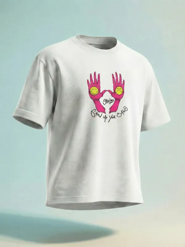 Highlander Men Off White SmileyWorldÃÂ® Printed Round Neck Oversized Fit T-Shirt