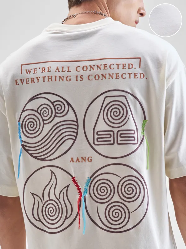 Highlander Men Off White Avatar Printed Round Neck Oversized Fit T-Shirt