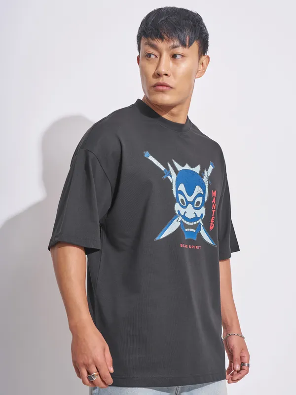 Highlander Men Black Avatar Printed Round Neck Oversized Fit T-Shirt