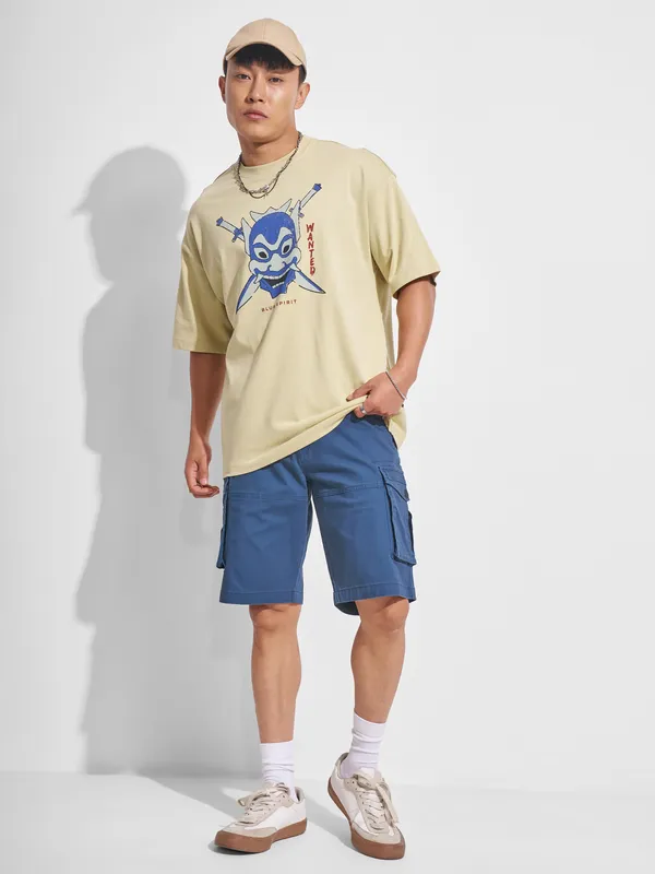 Highlander Men Beige Avatar Printed Round Neck Oversized Fit T-Shirt