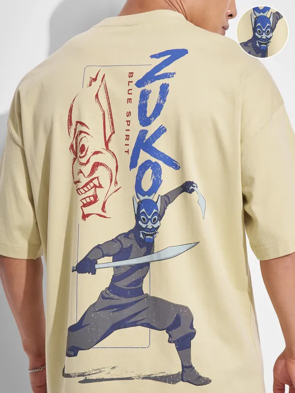 Highlander Men Beige Avatar Printed Round Neck Oversized Fit T-Shirt