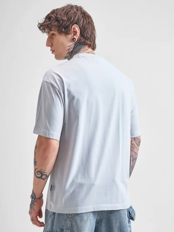 Highlander Men Grey Spongebob Squarepants Printed Round Neck Oversized Fit T-Shirt