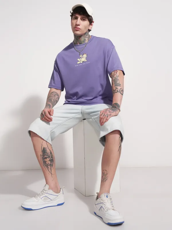 Garfield Men Printed Round Neck Oversized Fit T-Shirt