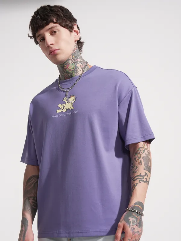 Garfield Men Printed Round Neck Oversized Fit T-Shirt