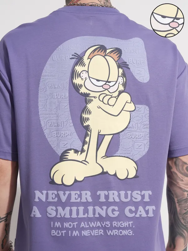 Garfield Men Printed Round Neck Oversized Fit T-Shirt