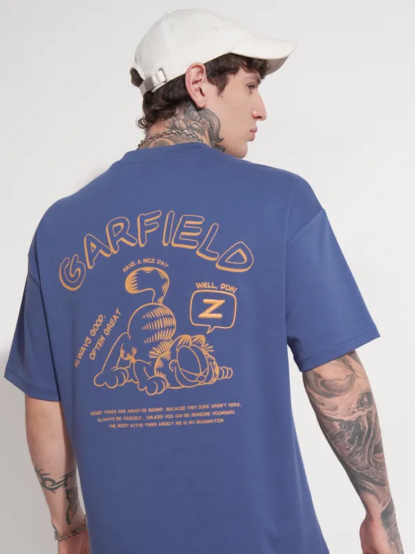Garfield Men Printed Round Neck Oversized Fit T-Shirt