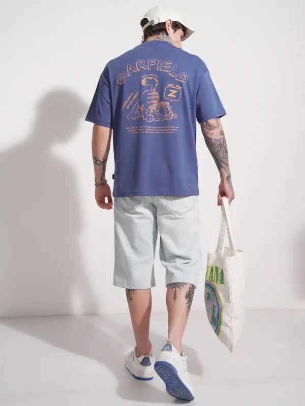 Garfield Men Printed Round Neck Oversized Fit T-Shirt