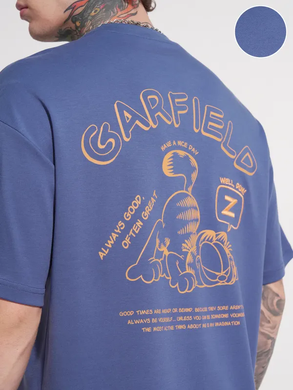 Garfield Men Printed Round Neck Oversized Fit T-Shirt