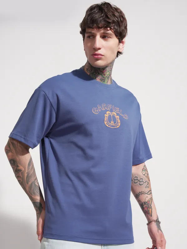 Garfield Men Printed Round Neck Oversized Fit T-Shirt