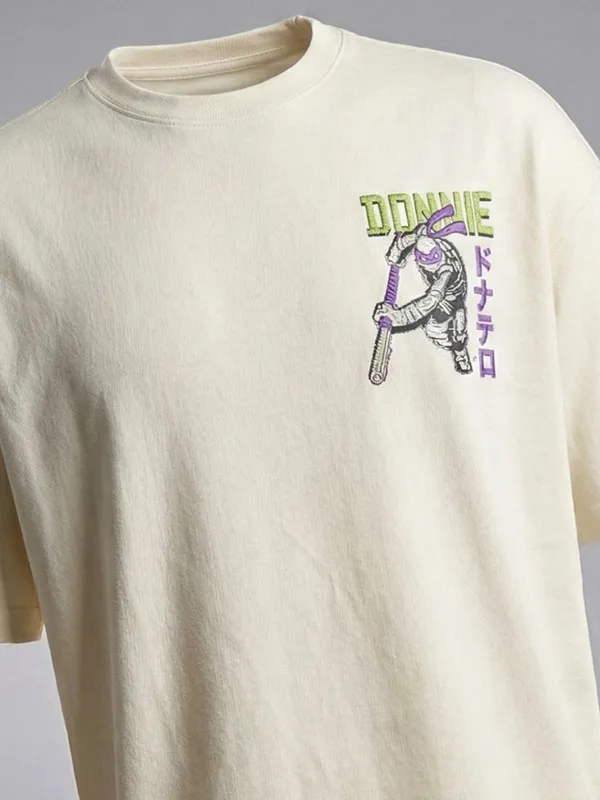 Highlander Men Cream Ninja Turtles Printed Round Neck Oversized Fit T-Shirt