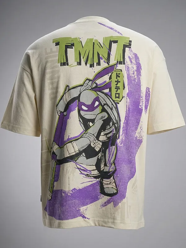 Highlander Men Cream Ninja Turtles Printed Round Neck Oversized Fit T-Shirt