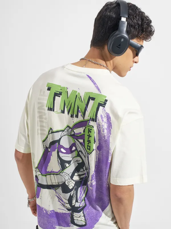 Highlander Men Cream Ninja Turtles Printed Round Neck Oversized Fit T-Shirt