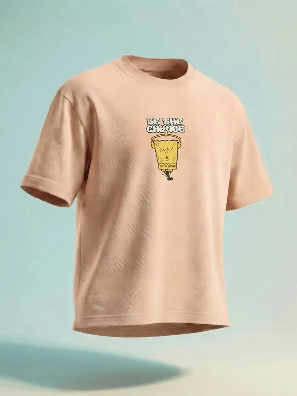 Highlander Men Peach Spongebob Squarepants Printed Round Neck T-Shirt