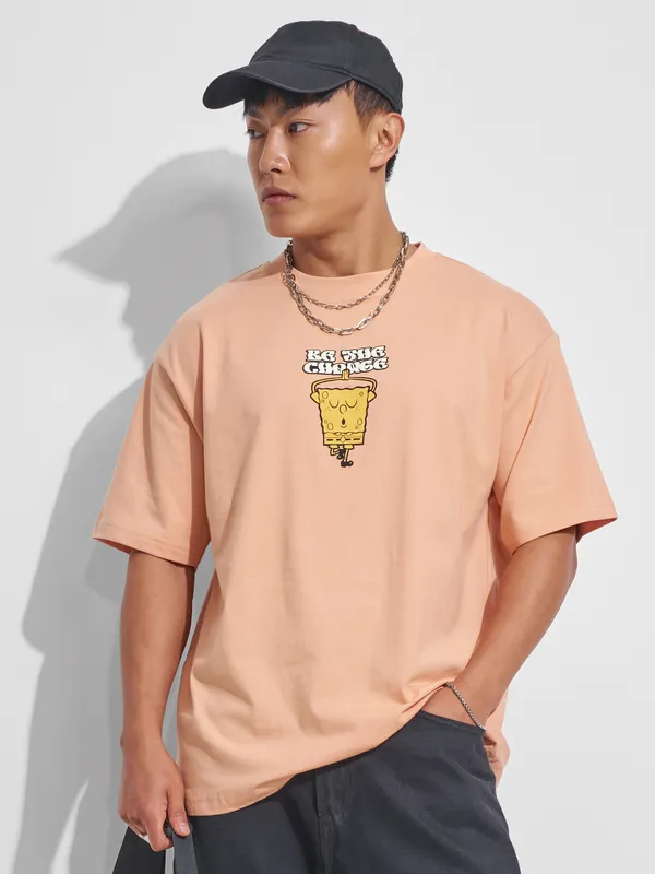 Spongebob Squarepants Men Printed Round Neck T-Shirt