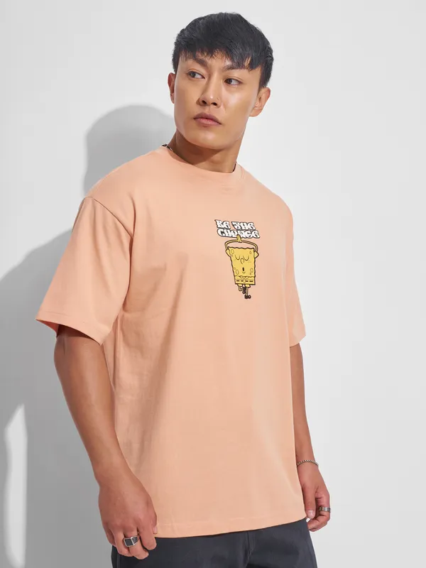 Spongebob Squarepants Men Printed Round Neck T-Shirt