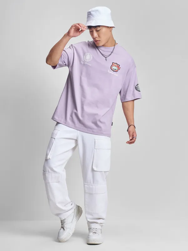 Highlander Men Lavender Ninja Turtles Printed Round Neck Oversized Fit T-Shirt