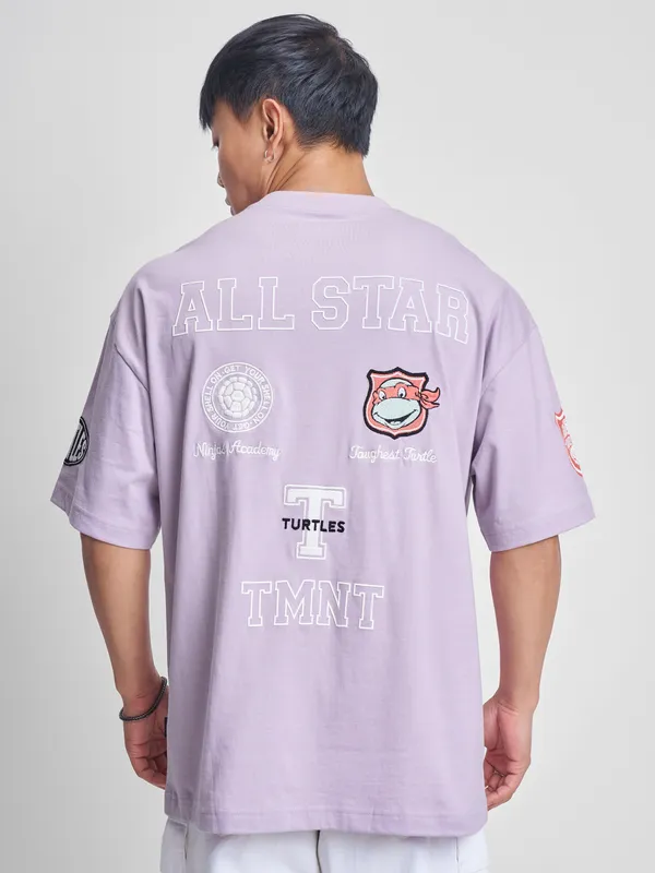 Highlander Men Lavender Ninja Turtles Printed Round Neck Oversized Fit T-Shirt