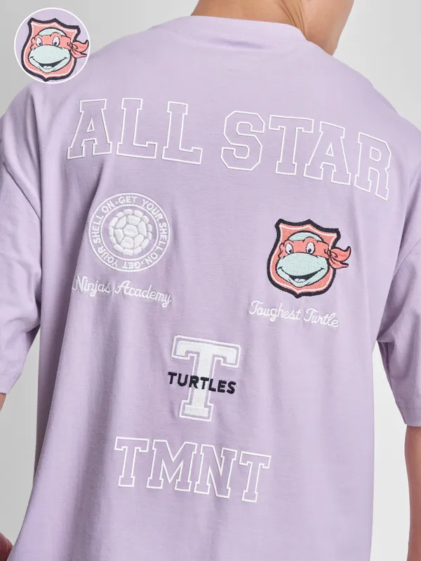 Highlander Men Lavender Ninja Turtles Printed Round Neck Oversized Fit T-Shirt