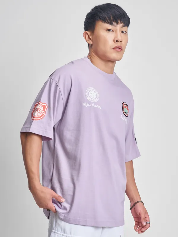 Highlander Men Lavender Ninja Turtles Printed Round Neck Oversized Fit T-Shirt