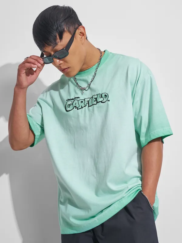Highlander Men Teal Garfield Printed Round Neck Oversized Fit T-Shirt