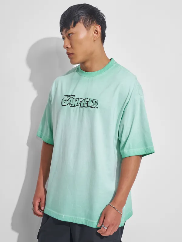 Highlander Men Teal Garfield Printed Round Neck Oversized Fit T-Shirt