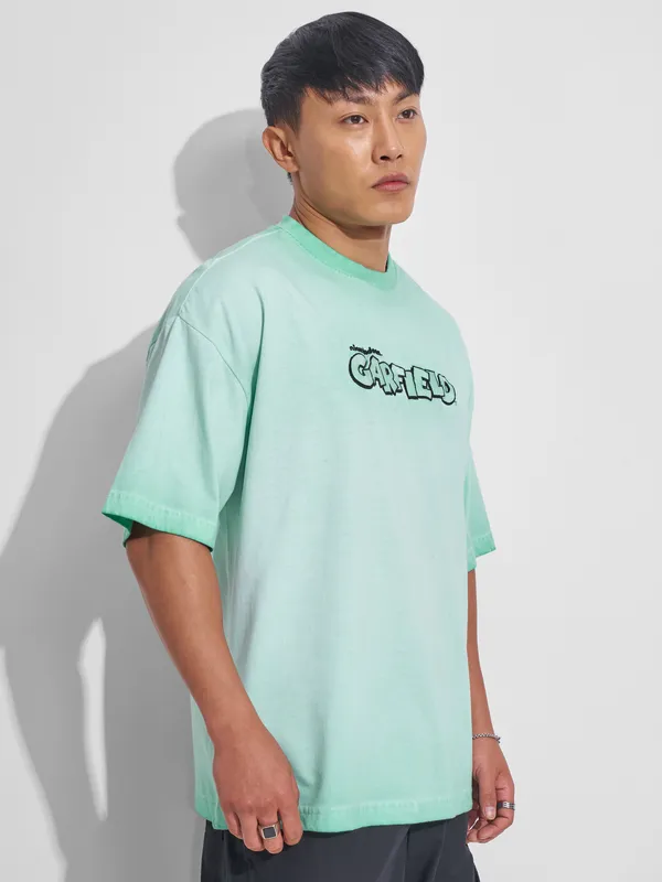 Highlander Men Teal Garfield Printed Round Neck Oversized Fit T-Shirt