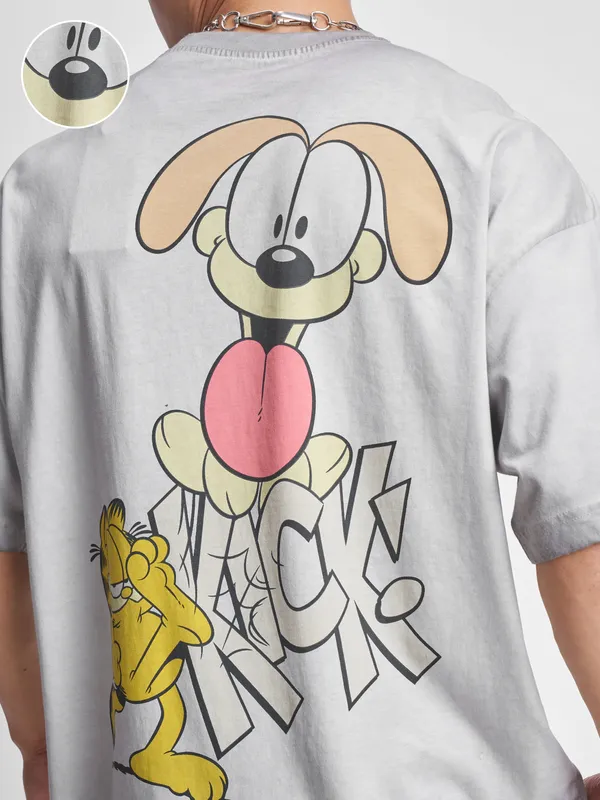 Highlander Men Grey Garfield Printed Round Neck Oversized Fit T-Shirt