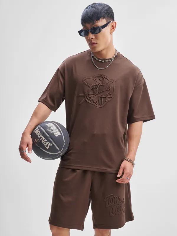 WB By Highlander Men Brown Tom And Jerry T-shirt With Shorts Co-Ords