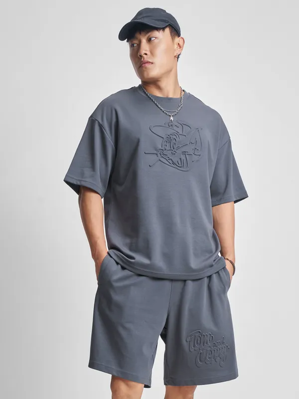 WB By Highlander Men Grey Tom And Jerry T-Shirt With Shorts Co-Ords