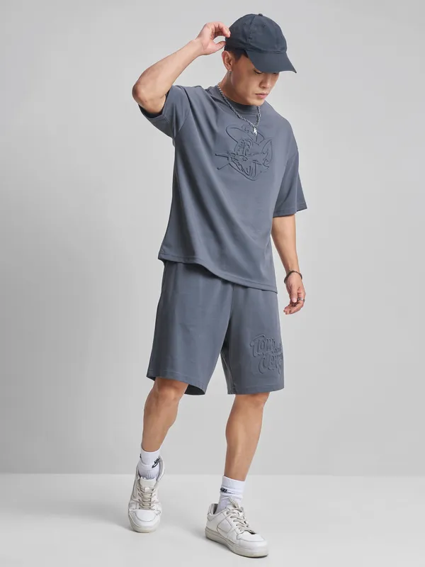 WB By Highlander Men Grey Tom And Jerry T-Shirt With Shorts Co-Ords